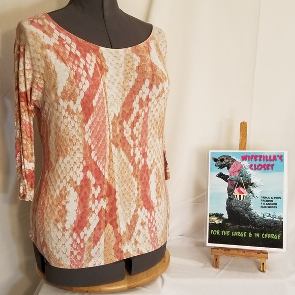 Chico's Sz 1 (M) Rust/Orange Python/Snake print T